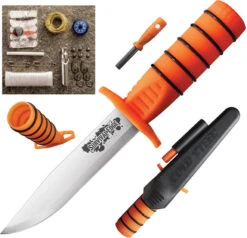 COLD STEEL 80PHZ SURVIVAL EDGE ORANGE FIXED BLADE KNIFE WITH SHEATH
