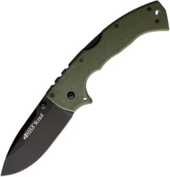 Cold Steel 4 Max Scout Folding Knife OD Green Griv-Ex Handle AUS10A Plain Black Blade CS62RQODBK