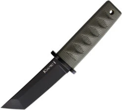 Cold Steel Mini Japanese Fixed Blade Knife OD Green Kray-Ex Handle Tanto Plain Black Blade 17DAODBK