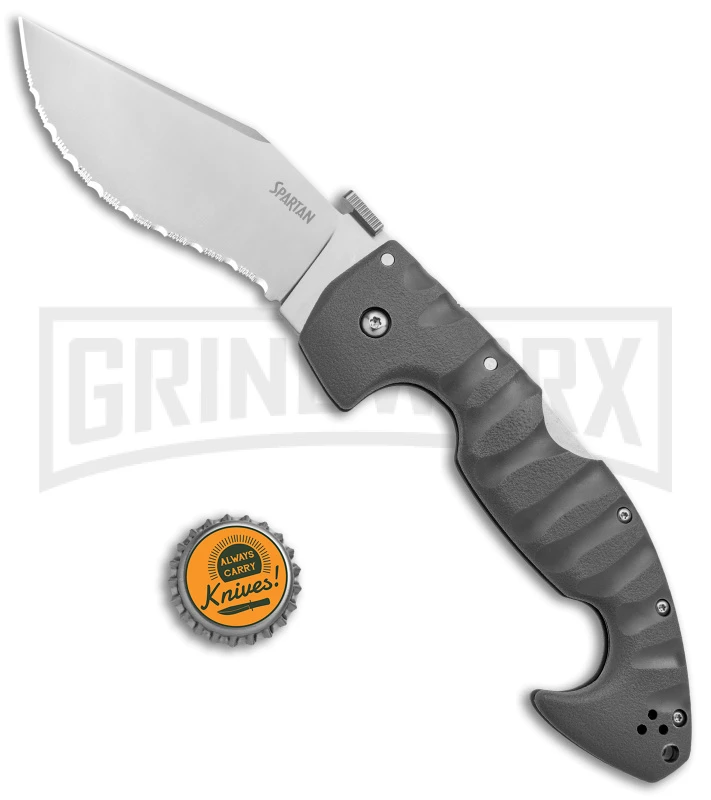 Cold Steel Spartan Gray Folding Knife - Stonewash Serrated - Image 5
