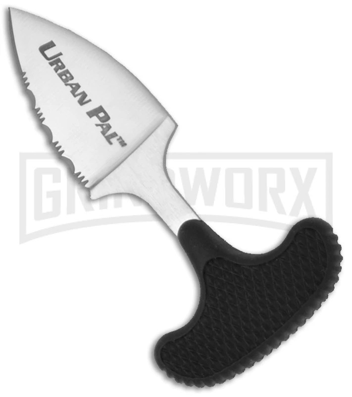 Cold Steel Knives Urban Pal Push Knife Black Fixed Blade Knife - Satin Serr